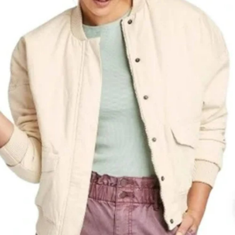 Universal Thread Cream Quilted Bomber Jacket -Worn Once